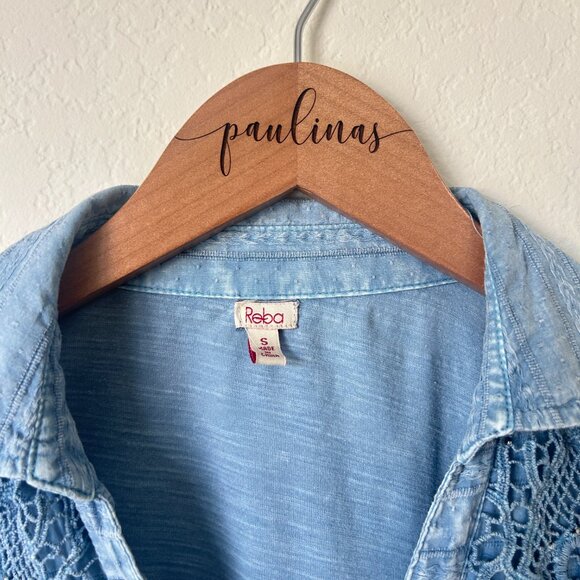 Reba Top Womens Small Blue Embroidered Lace Trim Studded Button Up Blouse S - Picture 10 of 10